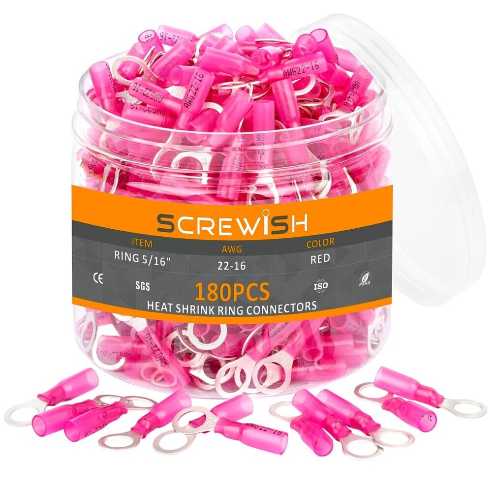 180PCS Heat Shrink Ring Connectors,22-16 Guage Marine Grade Ring Terminals 5/16"